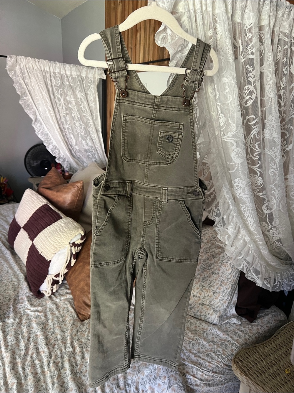 Olive Green Cotton Overalls